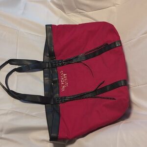 Victoria's Secret red and black overnight bag tote vegan leather stud detail